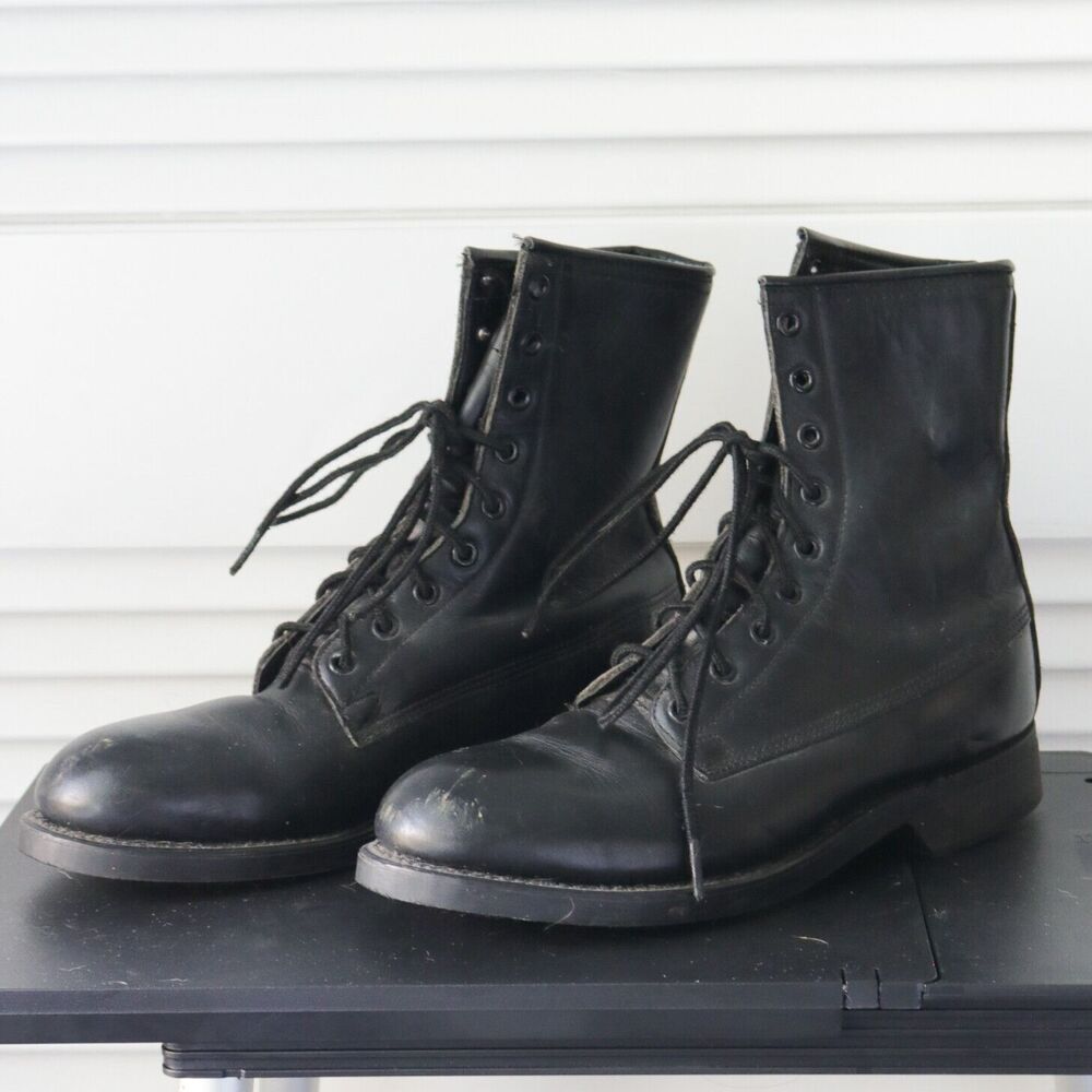 Vintage 1990s 90s Black Leather Addison Steel Toe Combat Boots Mens 6 Womens 8
